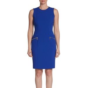 Calvin Klein Sheath Dress with blue and black texture and silver zipper accents